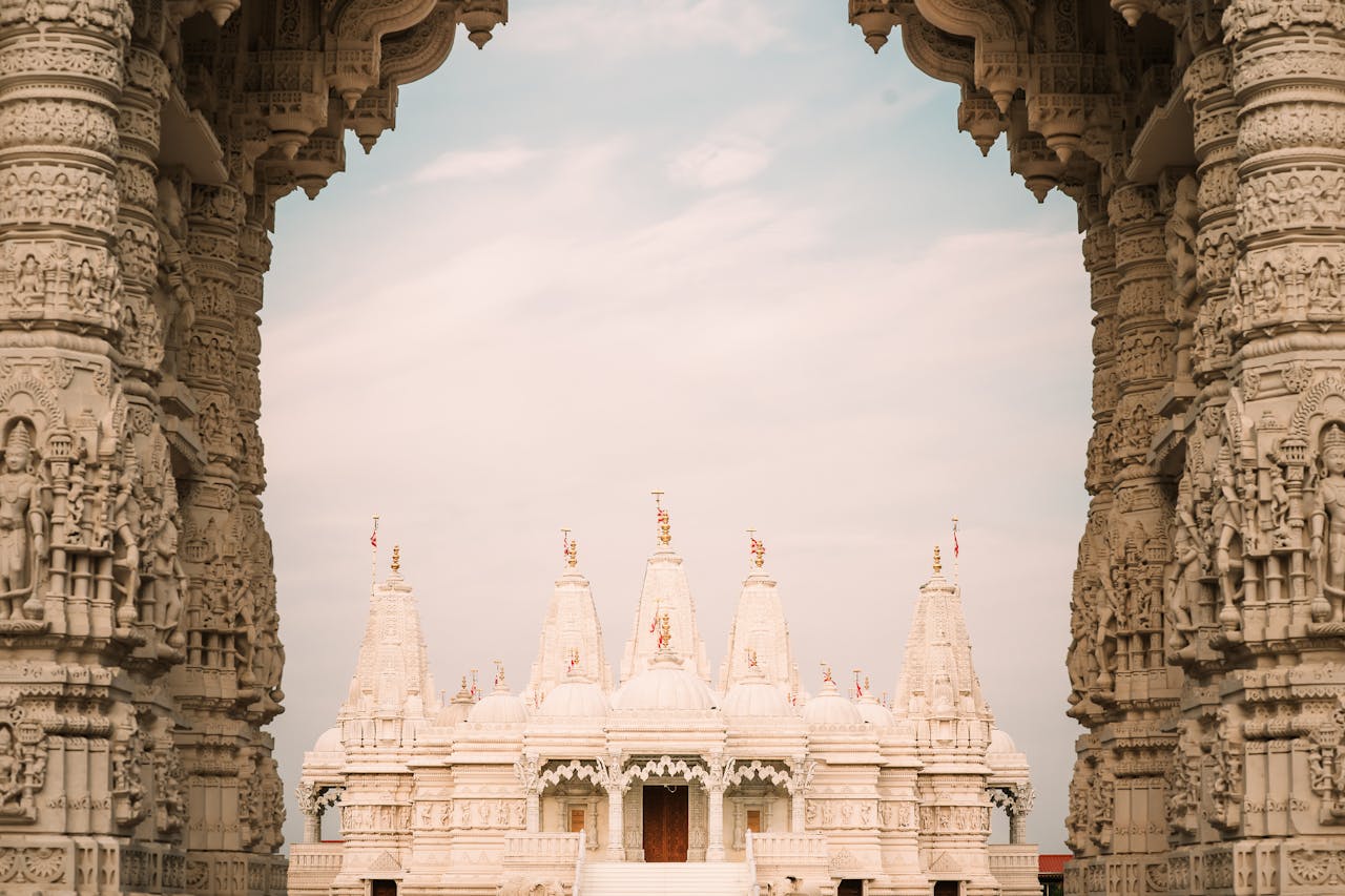 services-02 Stunning view of the BAPS Shri Swaminarayan Mandir's intricate carvings in Bartlett, Illinois.